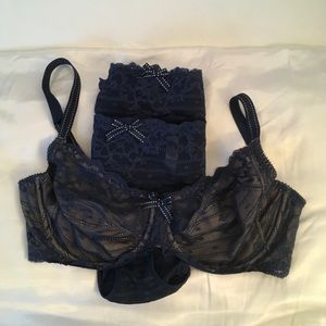 Chantelle River Gauche Lace Bra and 2 Panties